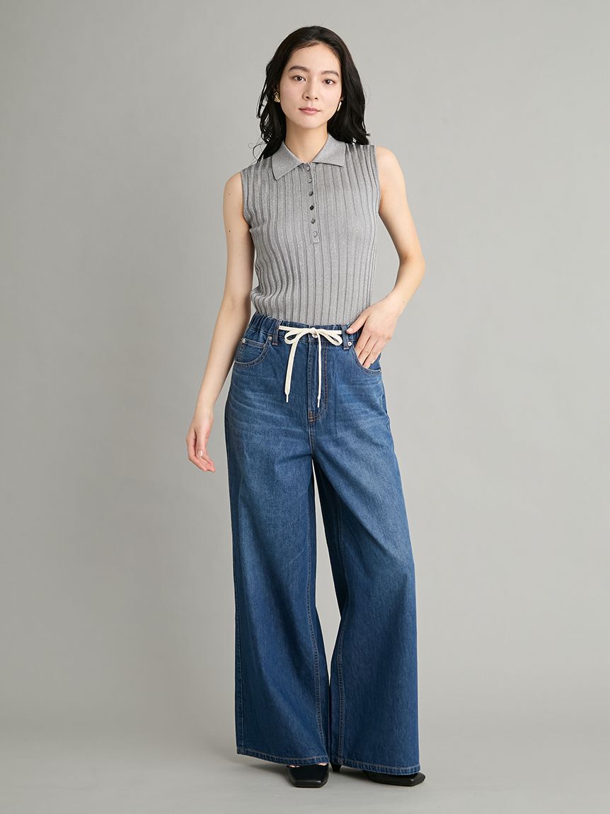 Mila Owen「【ウォッシャブル】シアーラメノースリポロニットプルオーバー」|ポロシャツ|