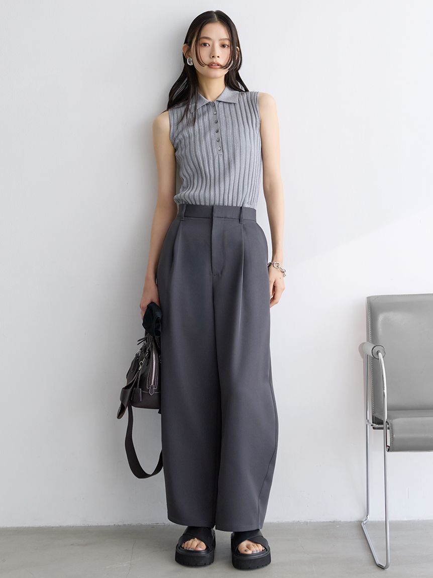 Mila Owen「【ウォッシャブル】シアーラメノースリポロニットプルオーバー」|ポロシャツ|