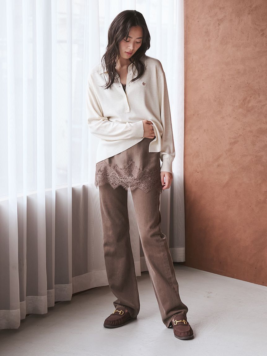 Mila Owen「シルク混スキッパーポロニット」|ポロシャツ|