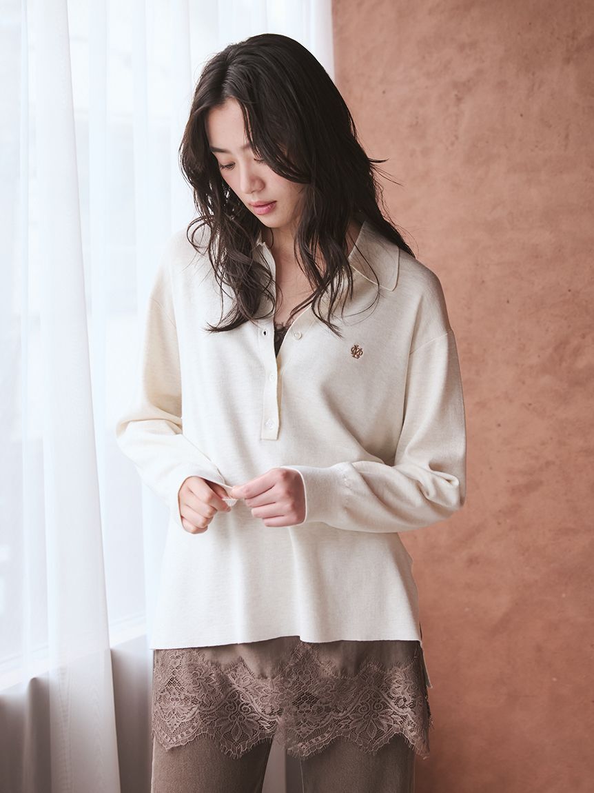 Mila Owen「シルク混スキッパーポロニット」|ポロシャツ|