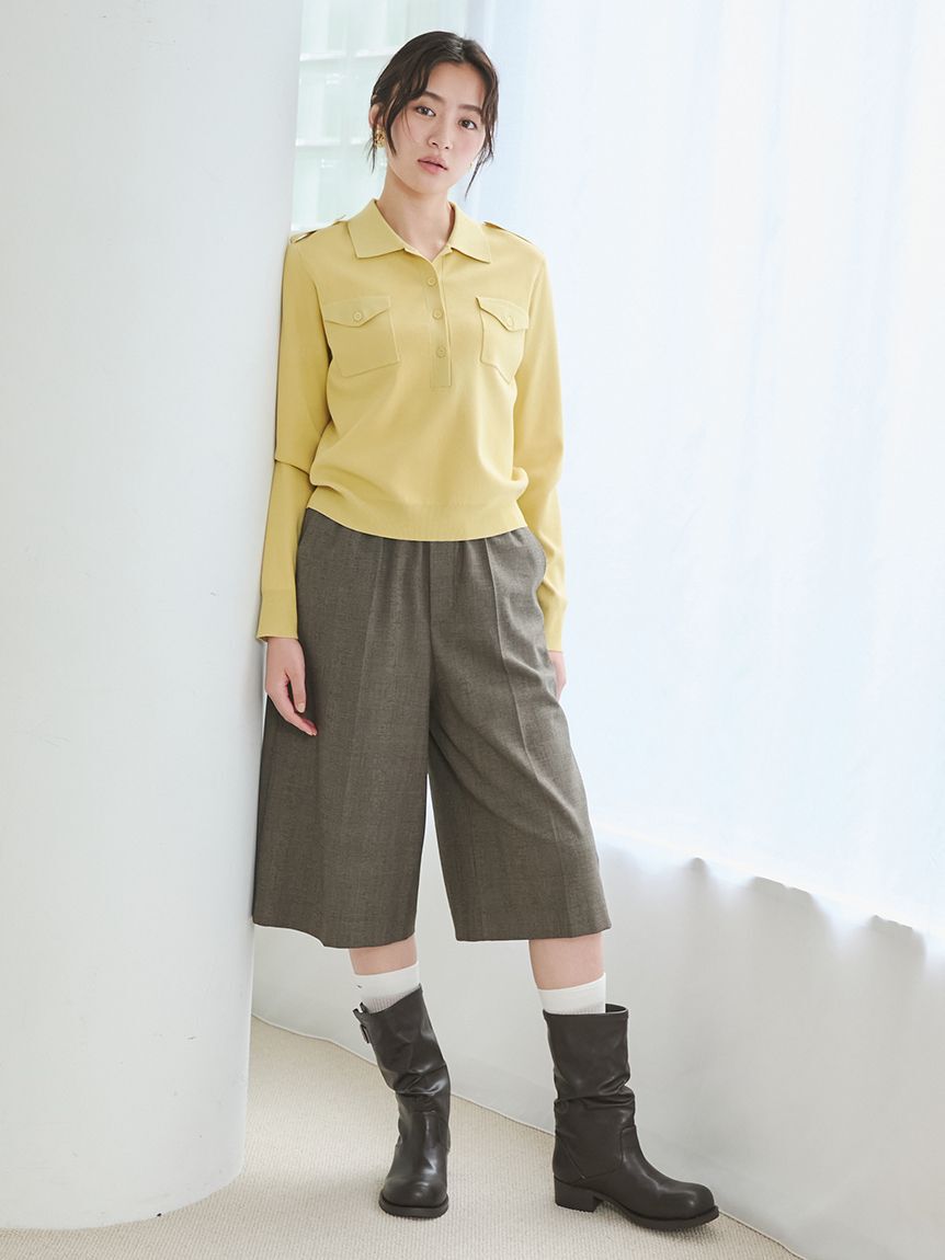 Mila Owen「シルク混ワークディティールポロニットプルオーバー」|ポロシャツ|