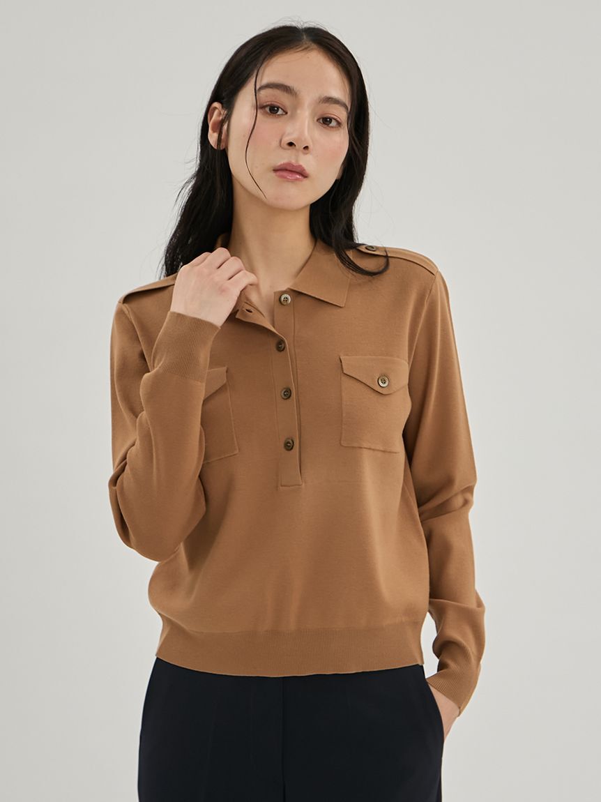 Mila Owen「シルク混ワークディティールポロニットプルオーバー」|ポロシャツ|CML