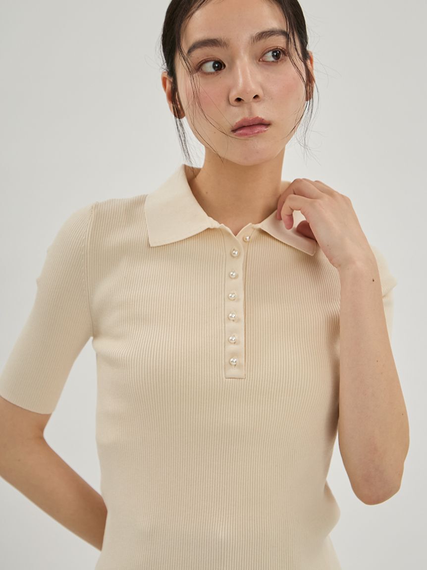 Mila Owen「シルクブレンドパール釦ポロニット」|ポロシャツ|
