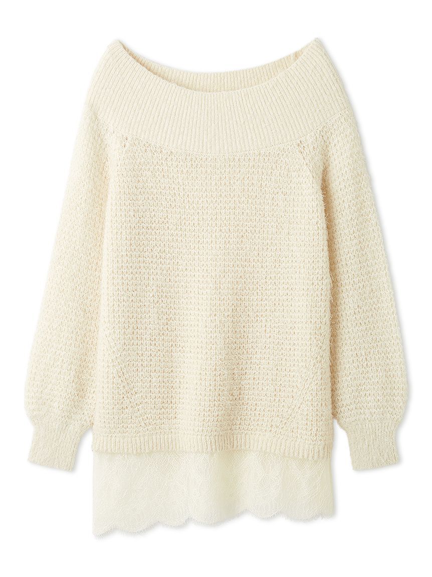 FRAY I.D「【WEB限定】レースレイヤードニットミニワンピース」|ワンピース|OWHT