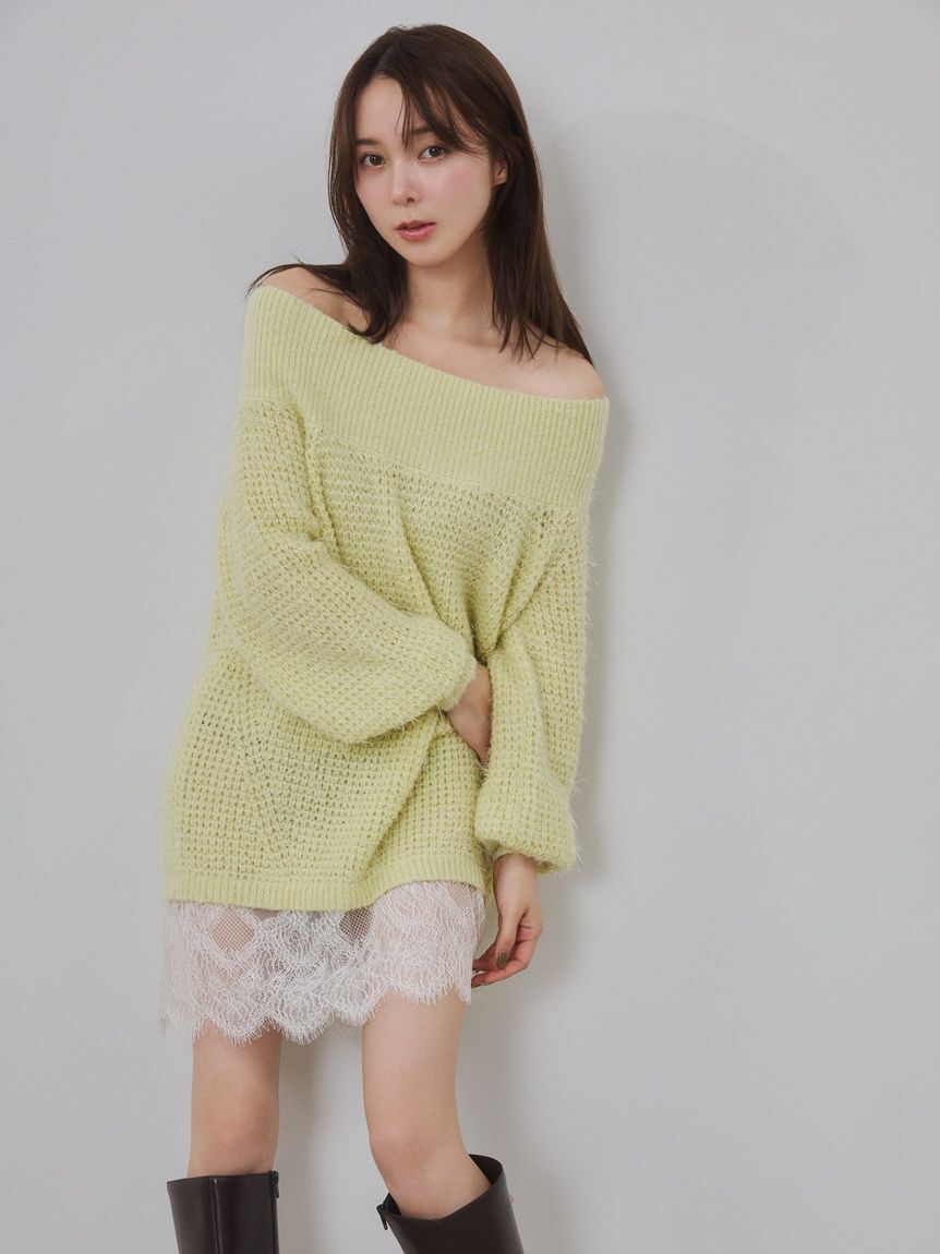 FRAY I.D「【WEB限定】レースレイヤードニットミニワンピース」|ワンピース|LIME