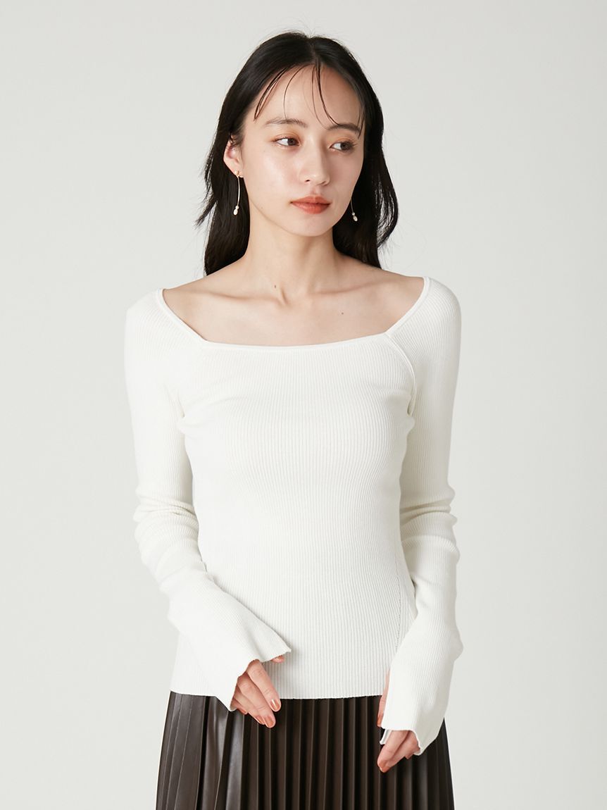 FRAY I.D「【ウォッシャブル】2wayシルクブレンドデコルテリブニット」|ニット・セーター|