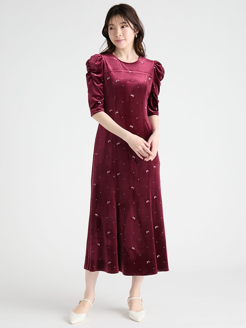 CELFORD「リボンドット刺繍ベロアワンピース」|ワンピース|