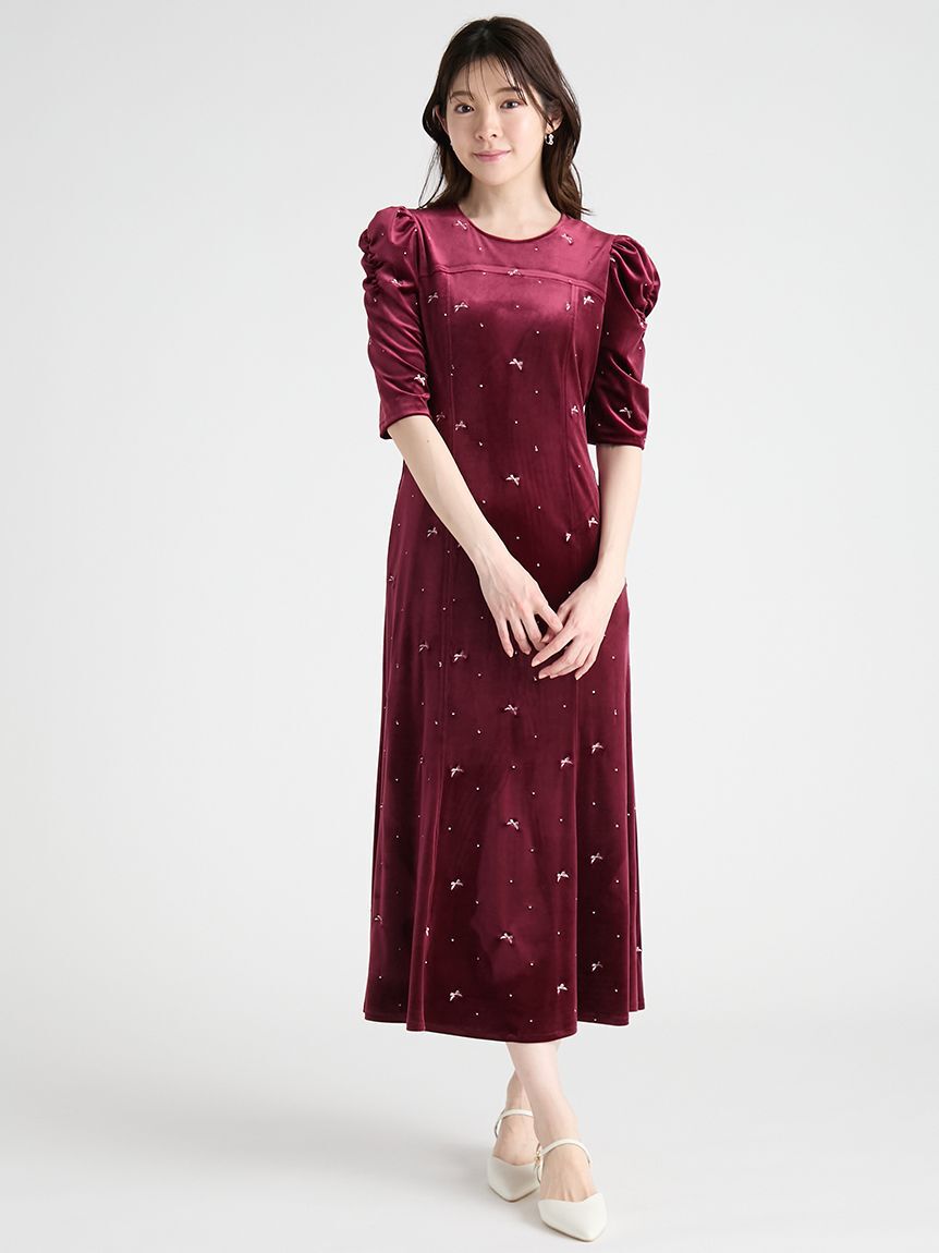CELFORD「リボンドット刺繍ベロアワンピース」|ワンピース|