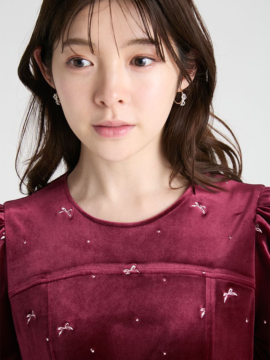 CELFORD「リボンドット刺繍ベロアワンピース」|ワンピース|