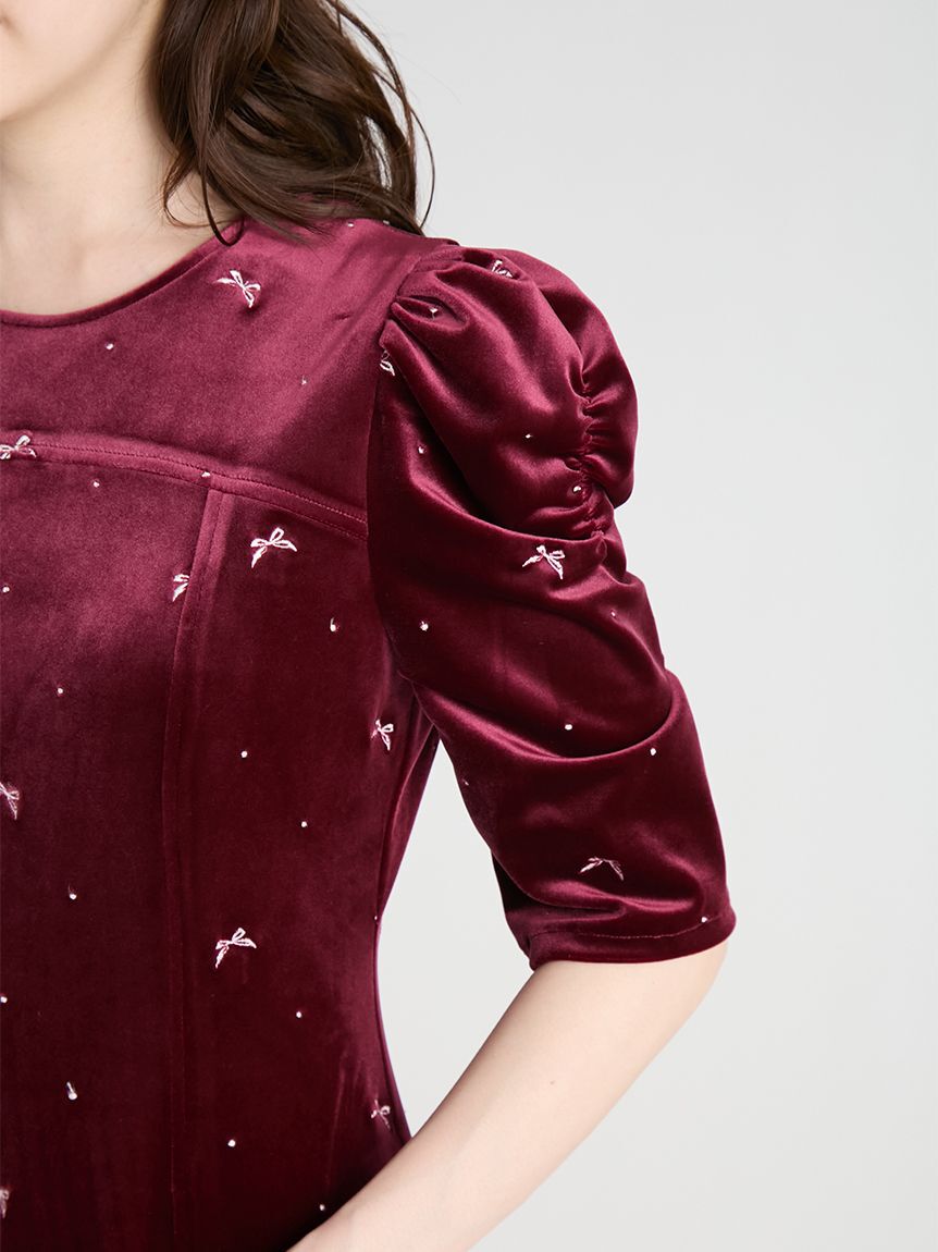 CELFORD「リボンドット刺繍ベロアワンピース」|ワンピース|