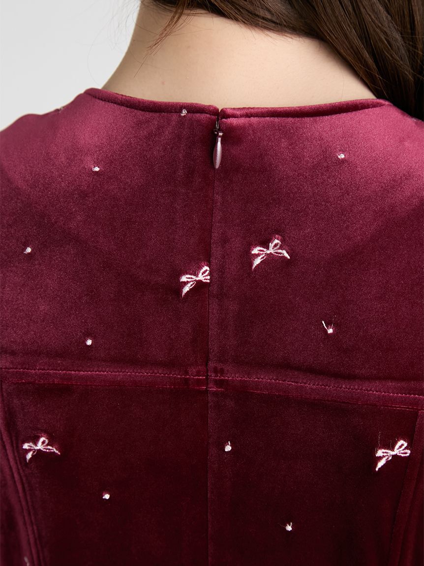 CELFORD「リボンドット刺繍ベロアワンピース」|ワンピース|