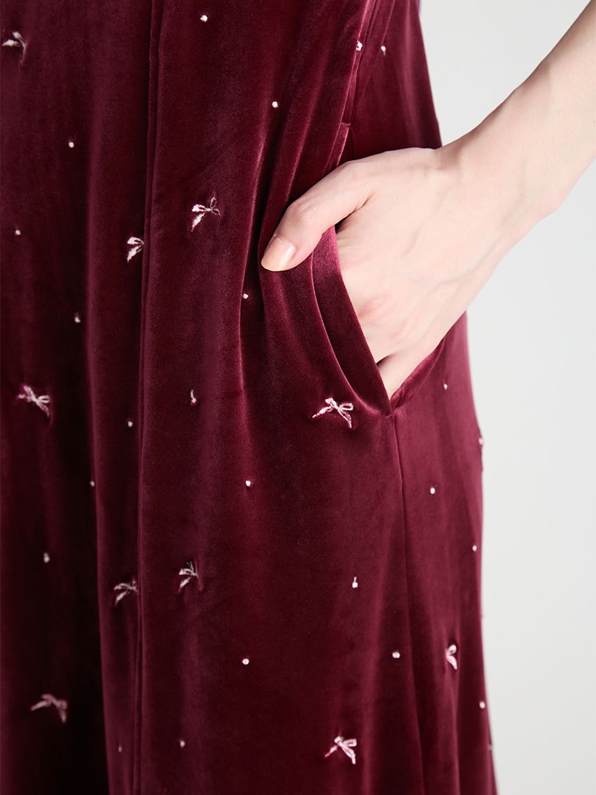 CELFORD「リボンドット刺繍ベロアワンピース」|ワンピース|