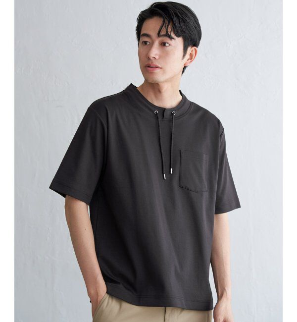 ikka「冷感ルーイカラー5分袖ポケT」|Tシャツ・カットソー|チャコール