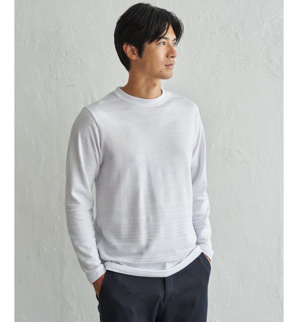 IKKA LOUNGE「ランダムリップルボーダーロンT」|Tシャツ・カットソー|ホワイト