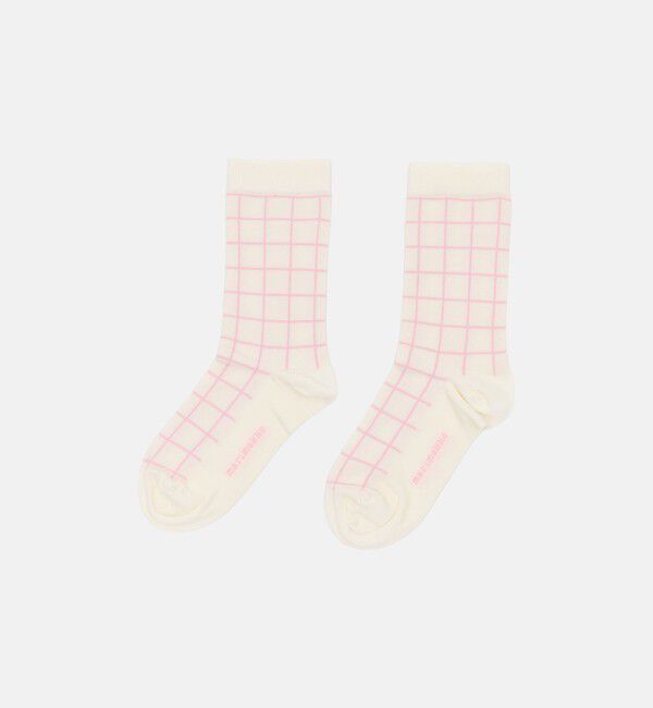 Marimekko「Linjaus Pikku Ruutu ソックス」|ソックス|ｵﾌﾎﾜｲﾄ&times;ﾗｲﾄﾋﾟﾝｸ