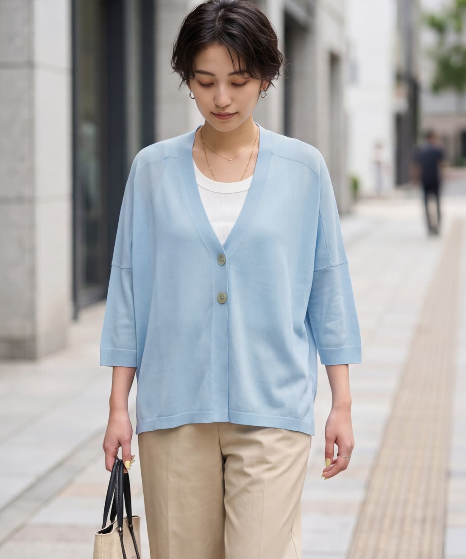 STYLE DELI「【LUXE】２ボタンゆったり７分袖カーディガンB」|カーディガン|アクアブルー