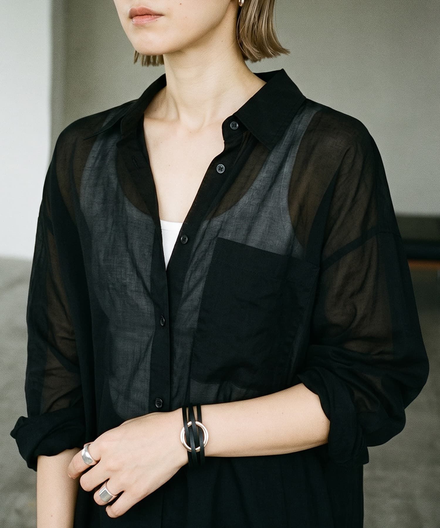 STYLE DELI「【BLK001】サマーシアー片ポケットシャツ」|シャツ・ブラウス|