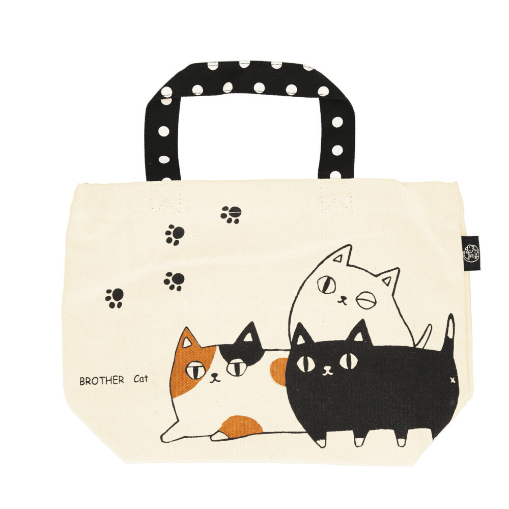 BACKYARD FAMILY「ミニトートバッグ キャンバス 通販 猫 猫3兄弟 小さめ ミニ 小 かわいい 布 レディース」|トートバッグ|ベージュ2