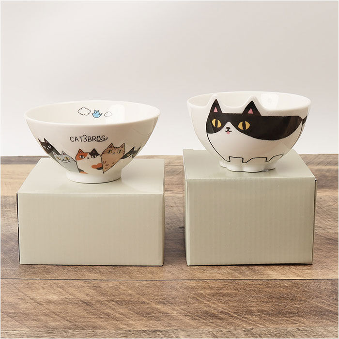 BACKYARD FAMILY「にゃん屋 猫3兄弟 お茶碗 通販 日本製 飯椀 ご飯茶碗 茶碗 茶わん 猫 ねこ ネコ 耳付き」|食器・キッチングッズ|