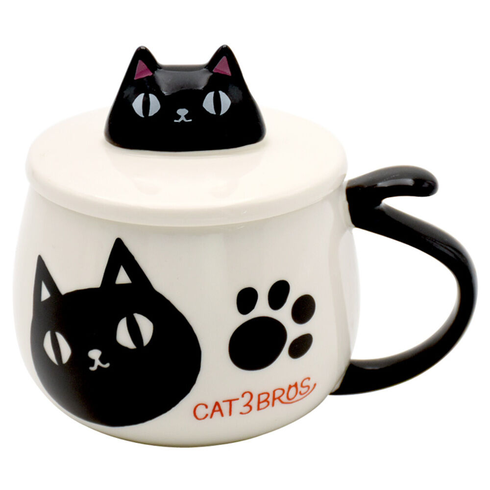BACKYARD FAMILY「セラミック藍 マグカップ 通販 にゃん屋 猫3兄弟 マグ カップ 蓋付きマグカップ 陶器」|食器・キッチングッズ|ブラック1