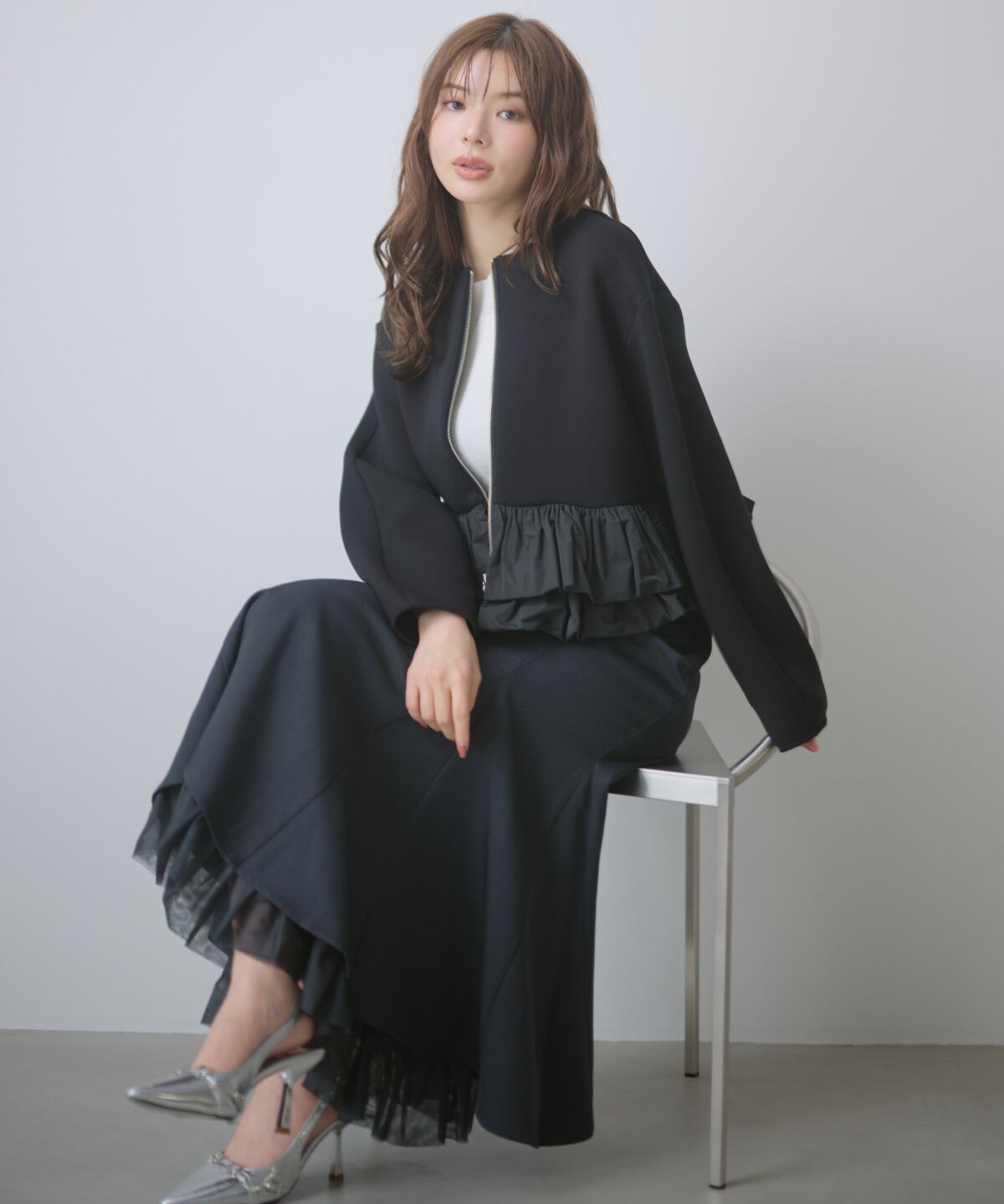 アンドクチュール「裾チュールバックレースアップマーメイドスカート」|フレア|