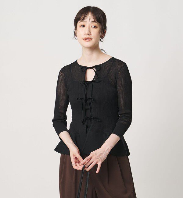 UNITED ARROWS「シアー リボン 2WAYカーディガン ‐ウォッシャブル‐」|カーディガン|BLACK