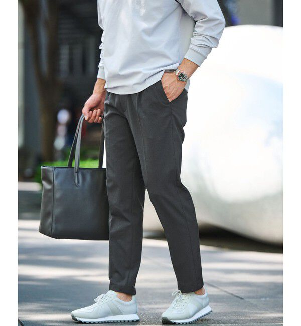 UNITED ARROWS green label relaxing「【WEB限定】JUST fit ウールライク 1プリーツ イージーパンツ -ストレッチ-」|チノ|DK.GRAY