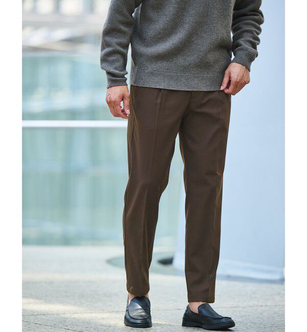 UNITED ARROWS green label relaxing「【WEB限定】JUST fit ウールライク 1プリーツ イージーパンツ -ストレッチ-」|チノ|DK.BROWN