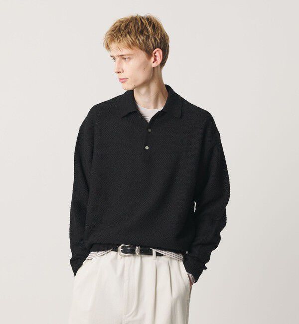 BEAUTY&YOUTH UNITED ARROWS「ニュアンス カール 3B ポロニット ウォッシャブル」|ニット・セーター|BLACK