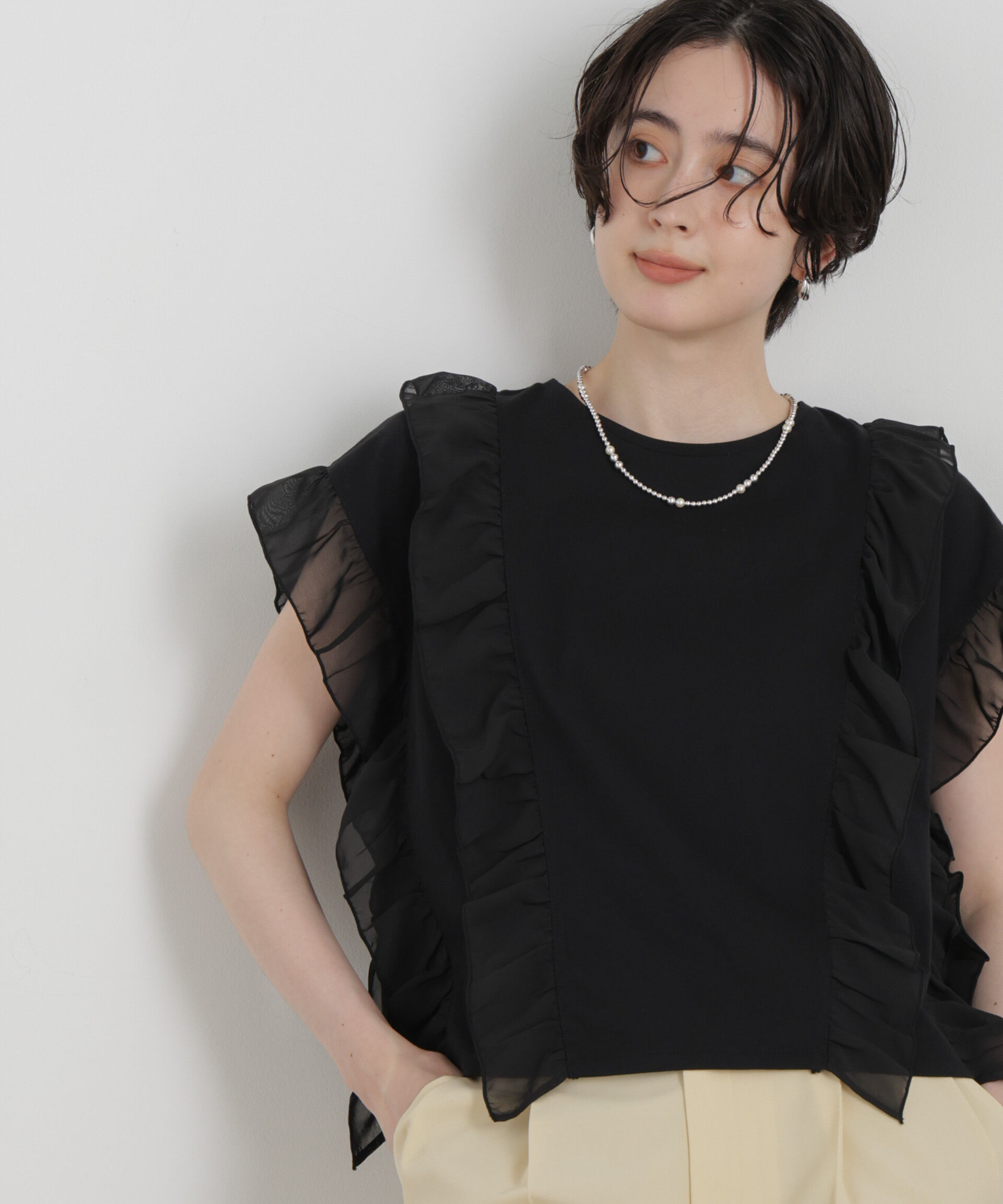 NANO universe「シフォンフリルカットソー」|Tシャツ・カットソー|