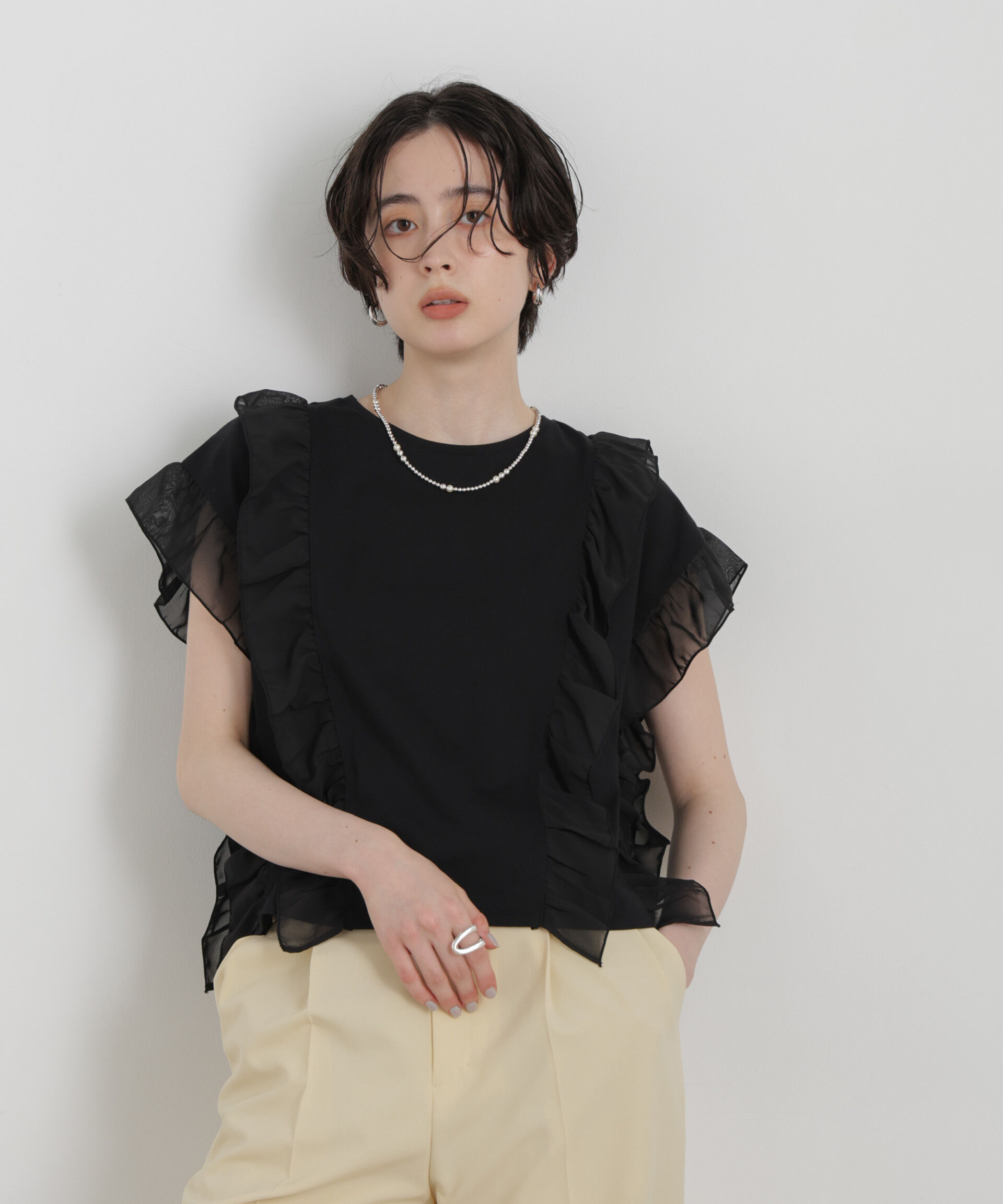 NANO universe「シフォンフリルカットソー」|Tシャツ・カットソー|