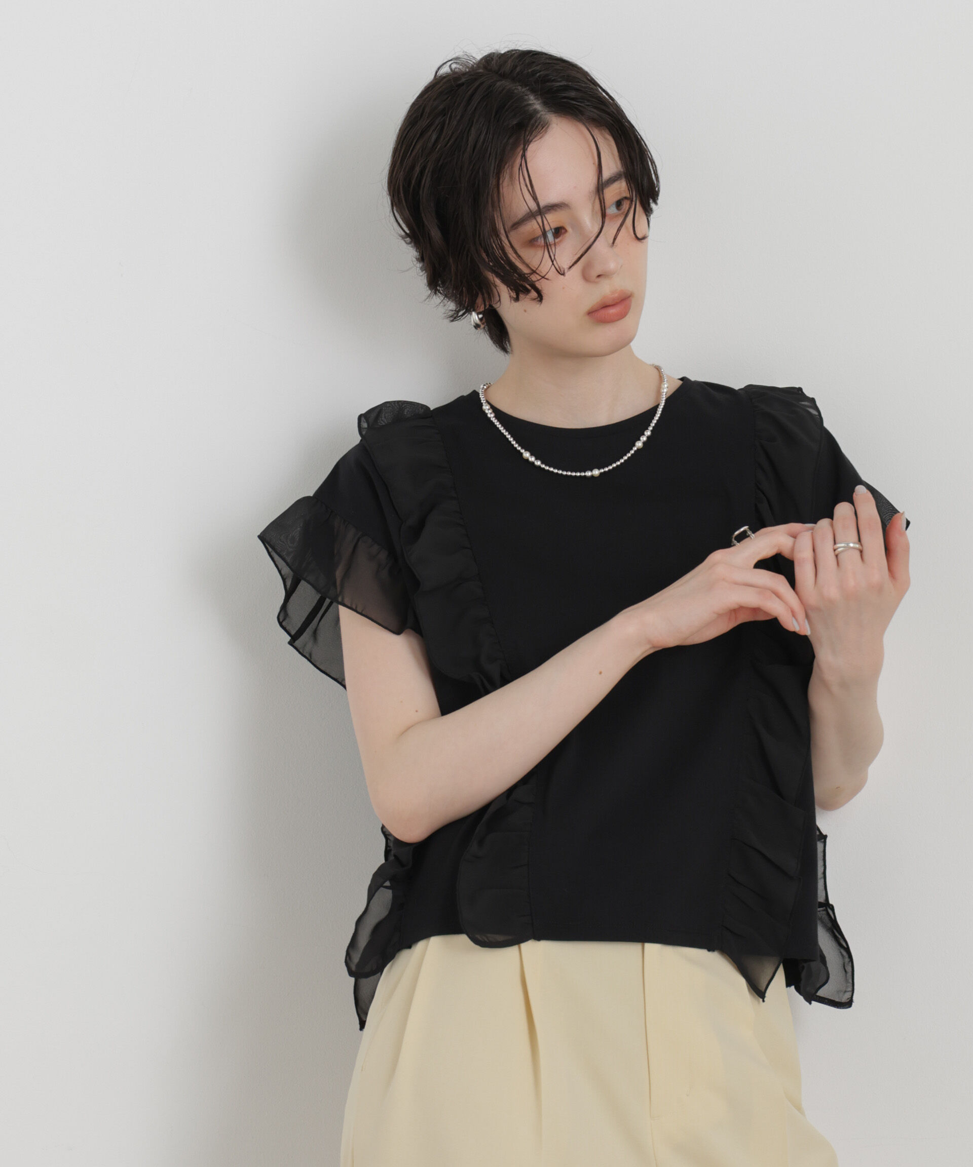 NANO universe「シフォンフリルカットソー」|Tシャツ・カットソー|