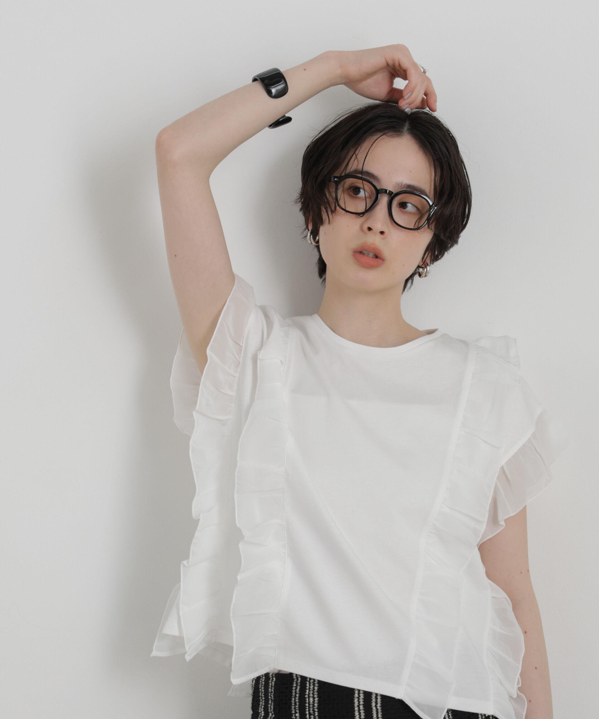NANO universe「シフォンフリルカットソー」|Tシャツ・カットソー|