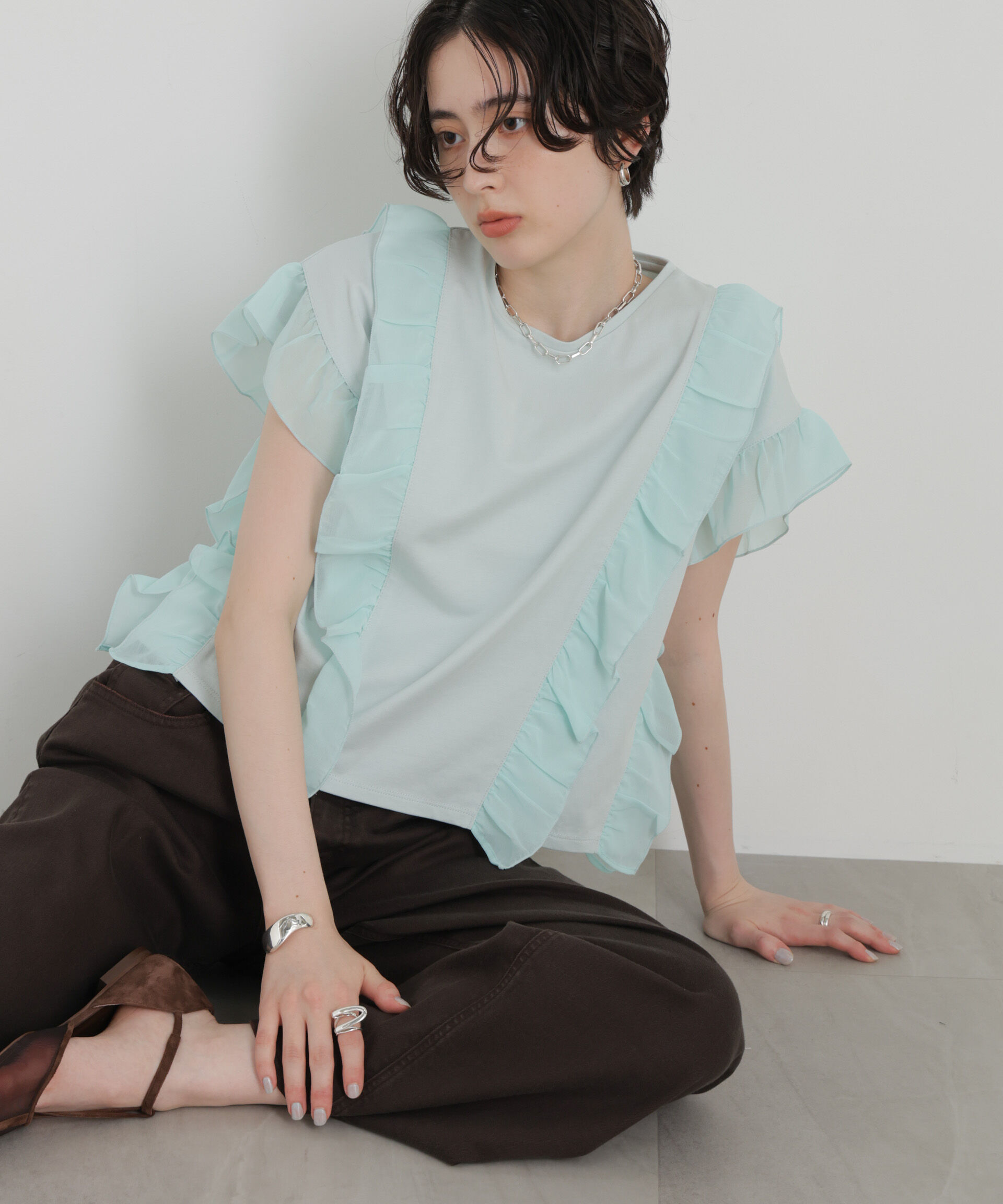 NANO universe「シフォンフリルカットソー」|Tシャツ・カットソー|