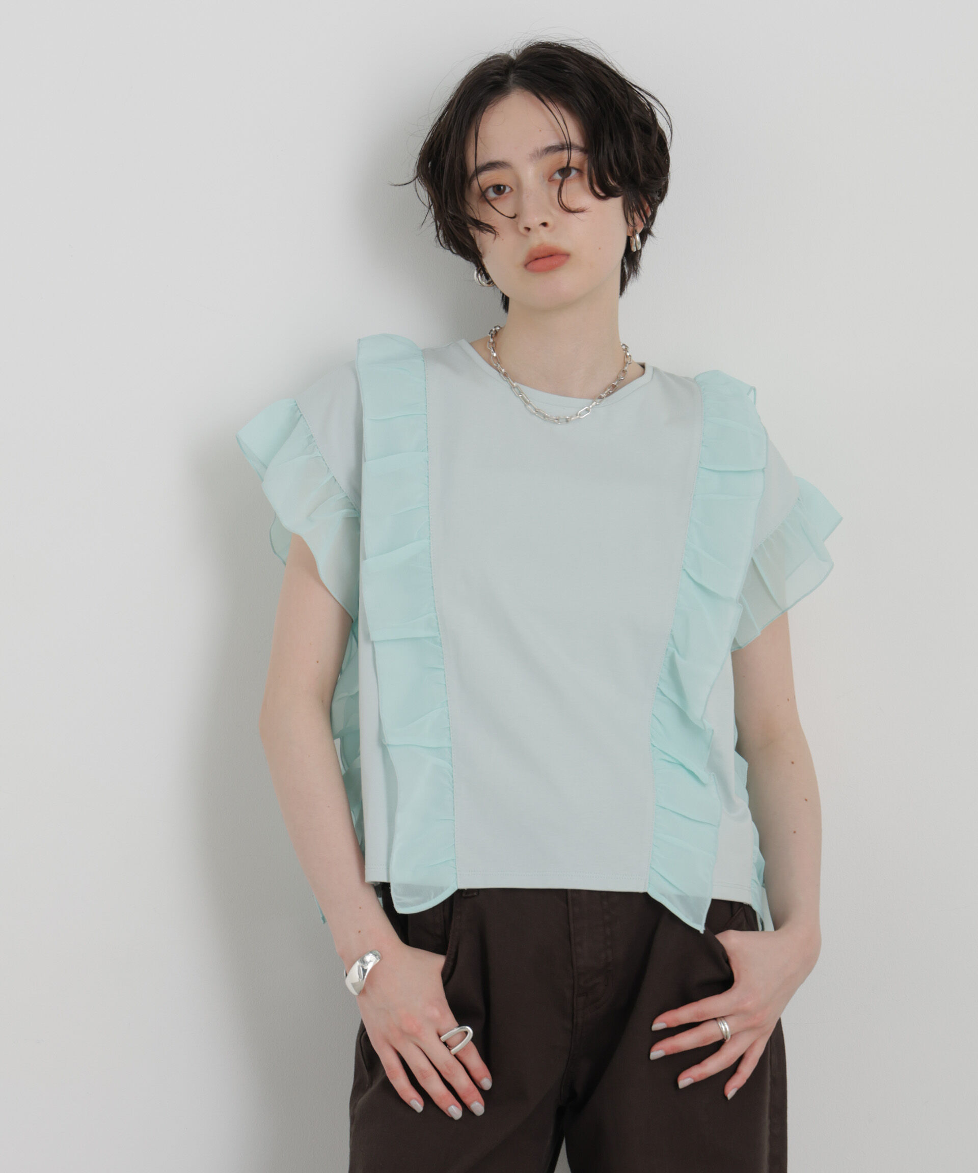 NANO universe「シフォンフリルカットソー」|Tシャツ・カットソー|