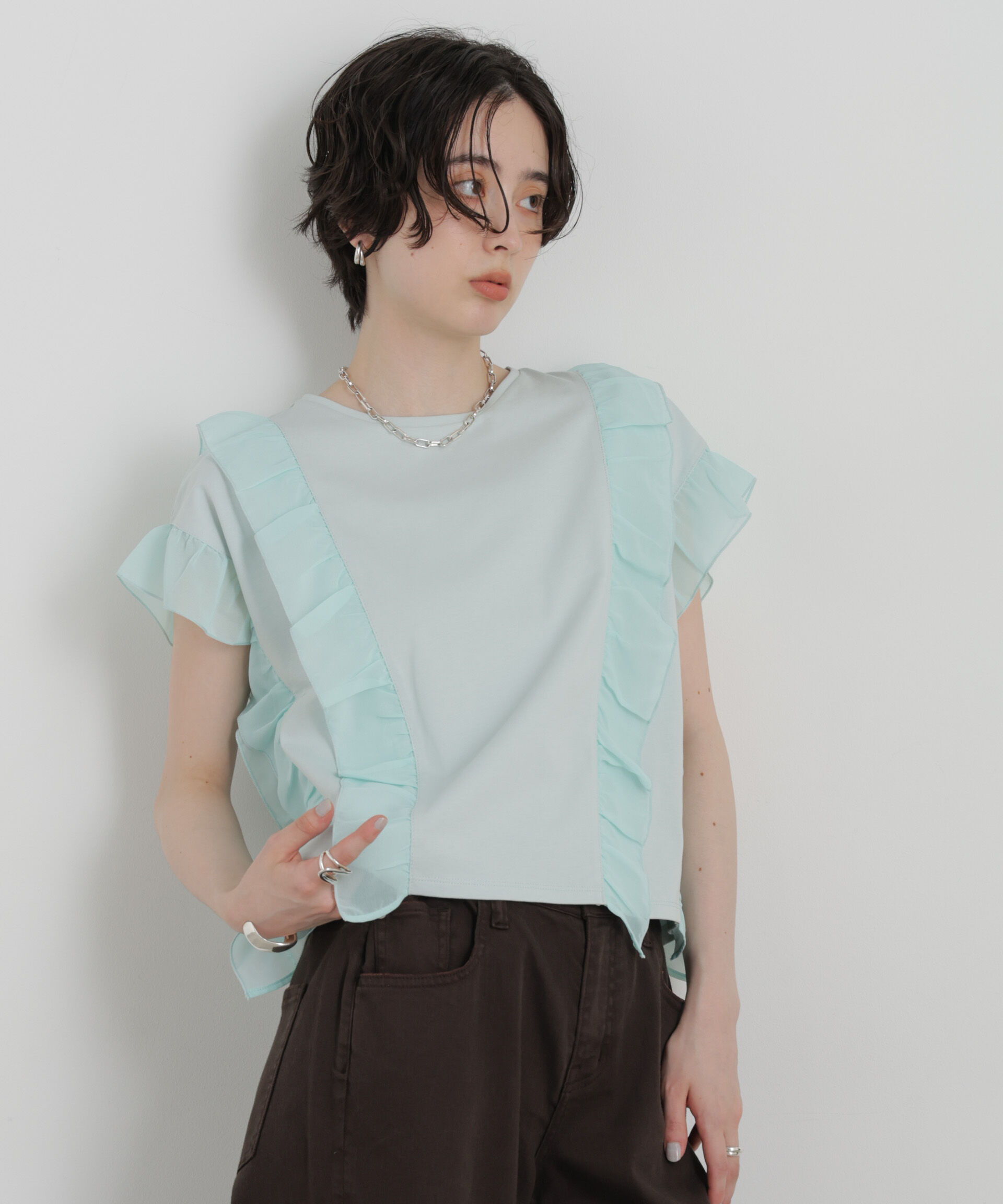 NANO universe「シフォンフリルカットソー」|Tシャツ・カットソー|