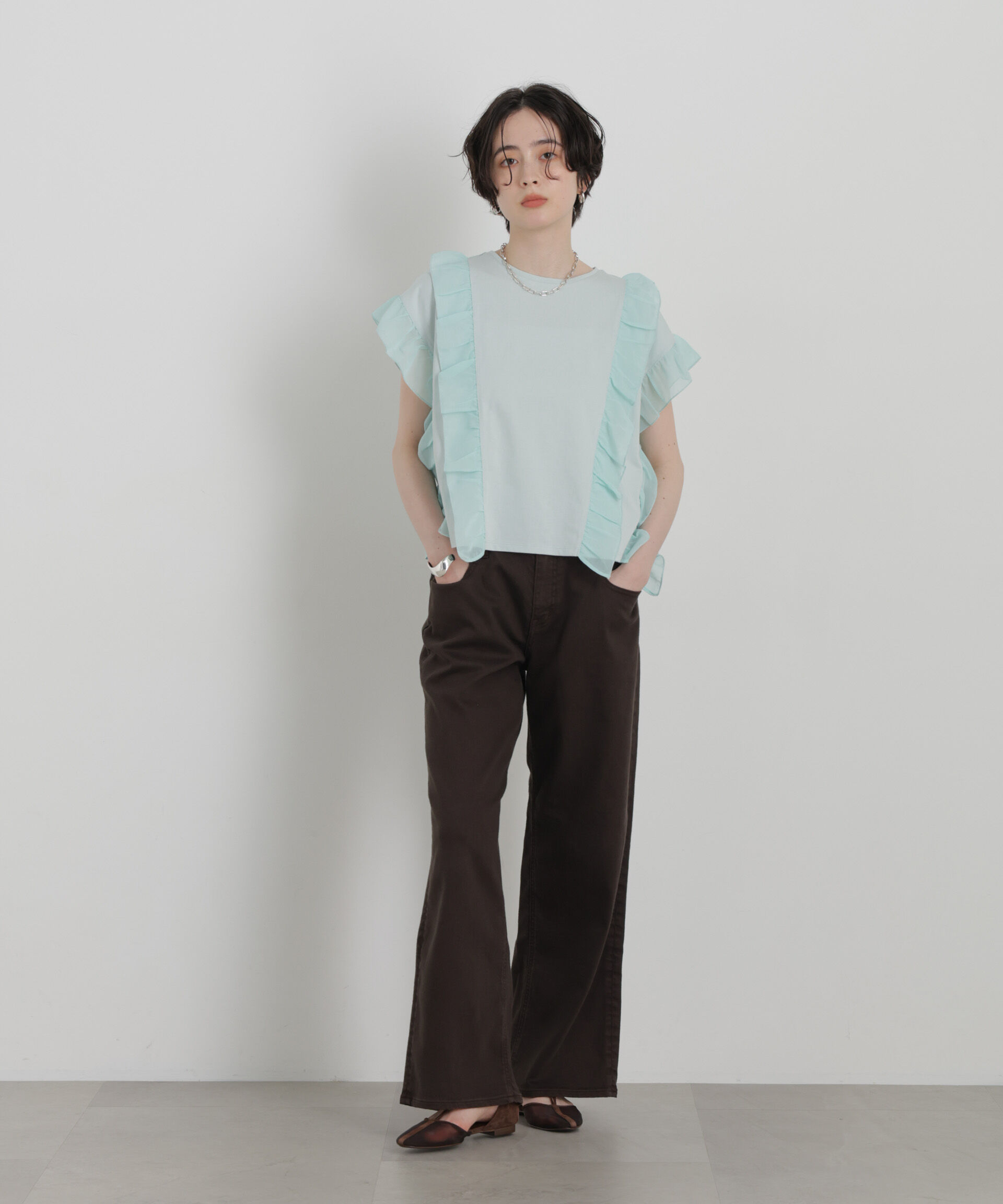 NANO universe「シフォンフリルカットソー」|Tシャツ・カットソー|