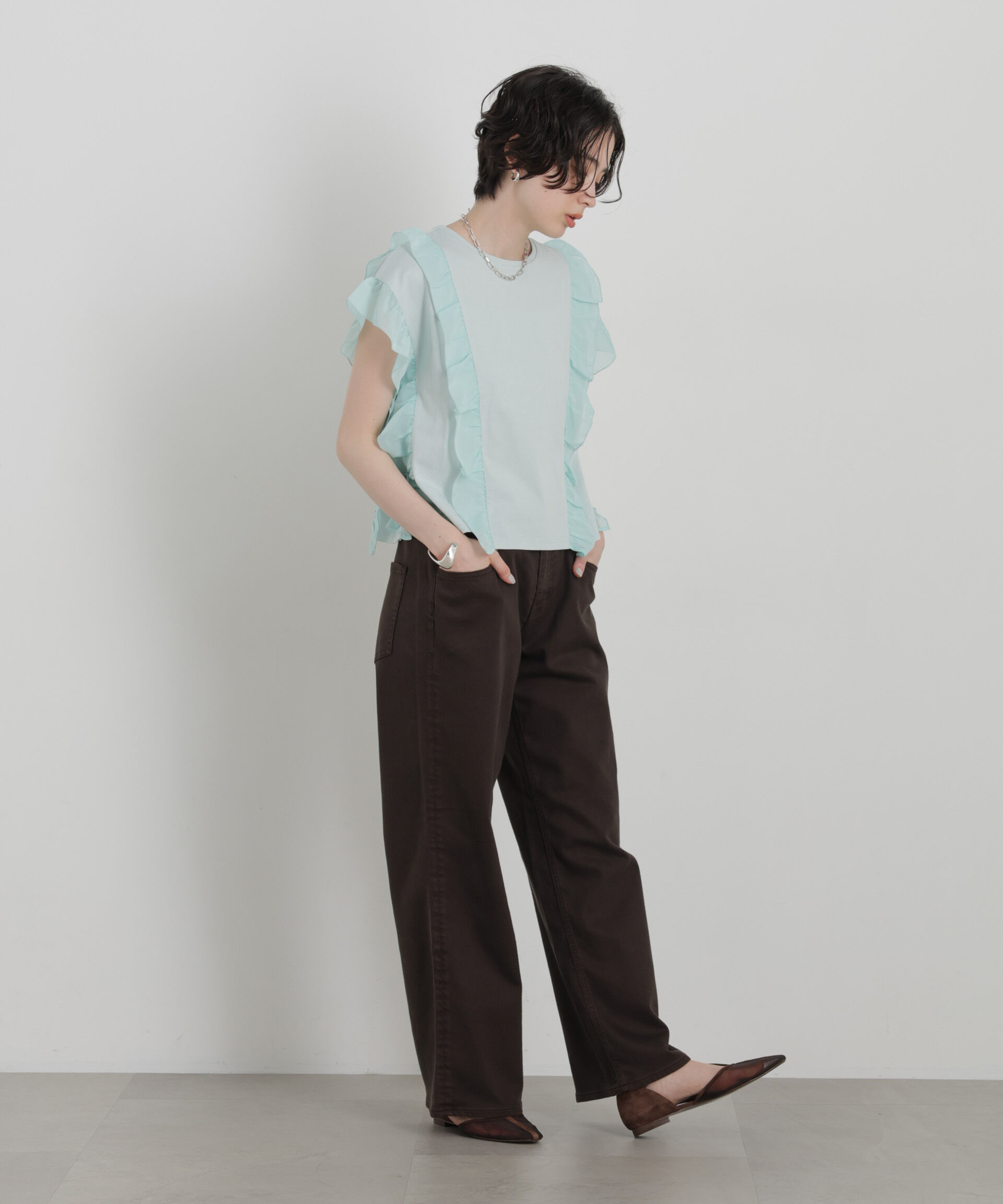 NANO universe「シフォンフリルカットソー」|Tシャツ・カットソー|