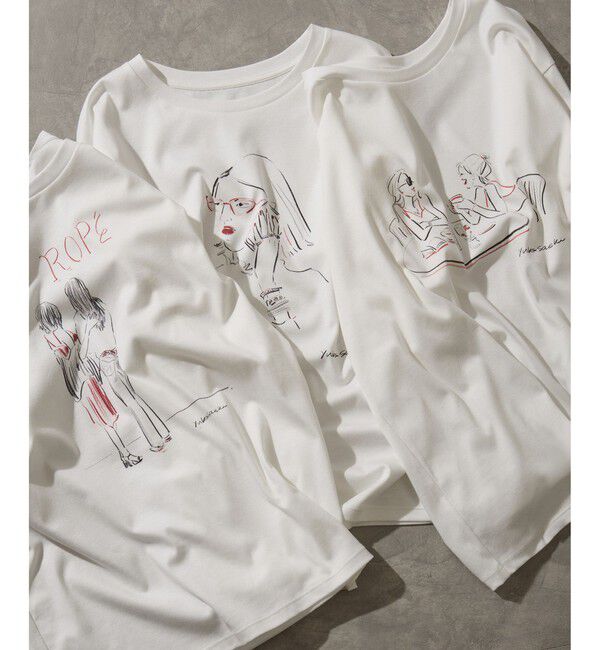 ROPE「【YUKO SAEKI for ROPE&rsquo;・コラボレーション】プリントTシャツ/イージーケア」|Tシャツ・カットソー|ホワイト系(13)