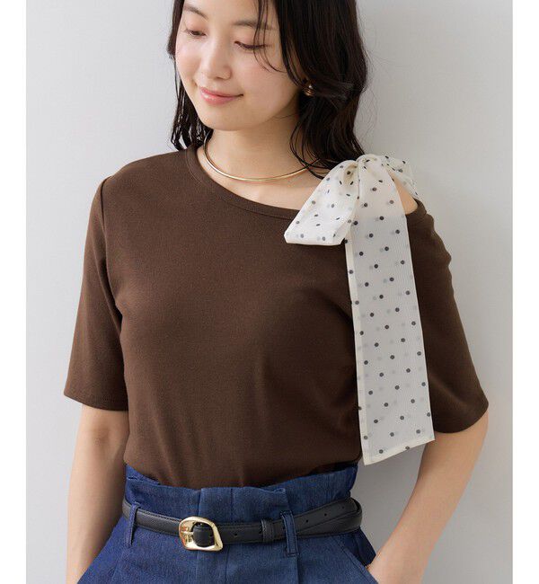 VIS「肩リボンTシャツ」|Tシャツ・カットソー|ブラウン(20)