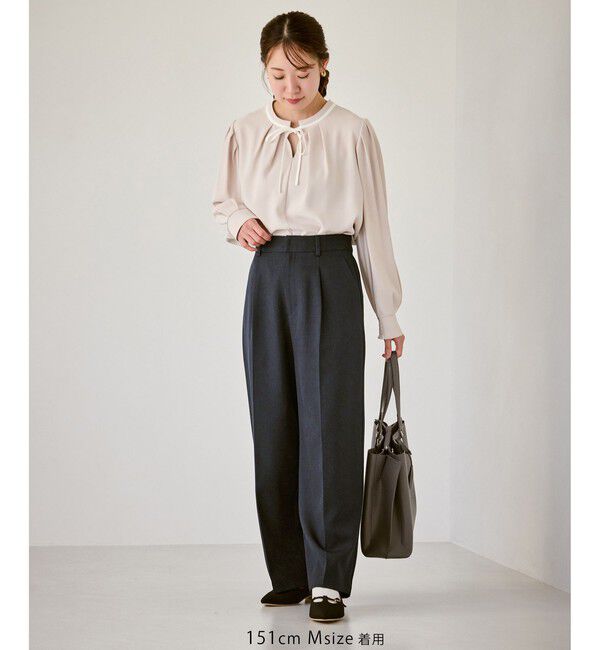 Rope&rsquo;Picnic「【低身長・小柄さんサイズ】レディハンサムシリーズ ウールライクウエストタックセミワイドパンツ」|スラックス|