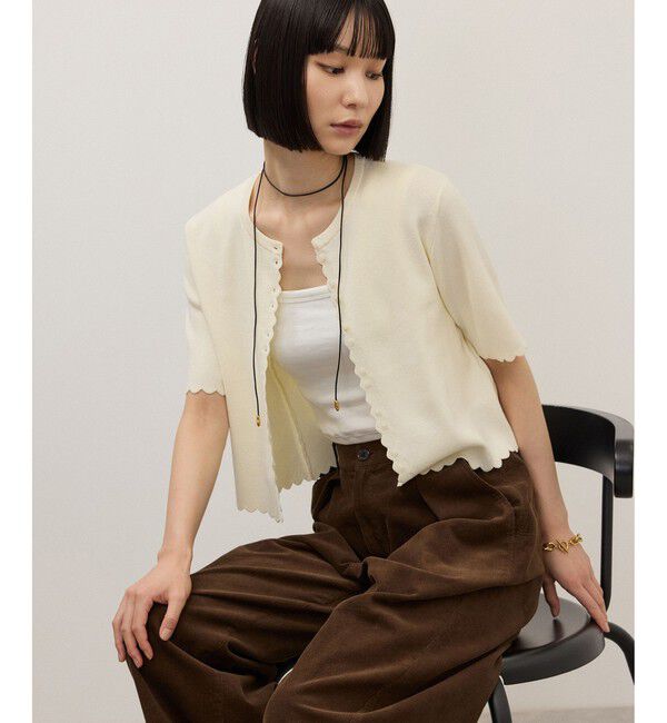 ADAM ET ROPE'「【WEB限定】ハーフスリーブリブカーディガン」|カーディガン|ホワイト(10)