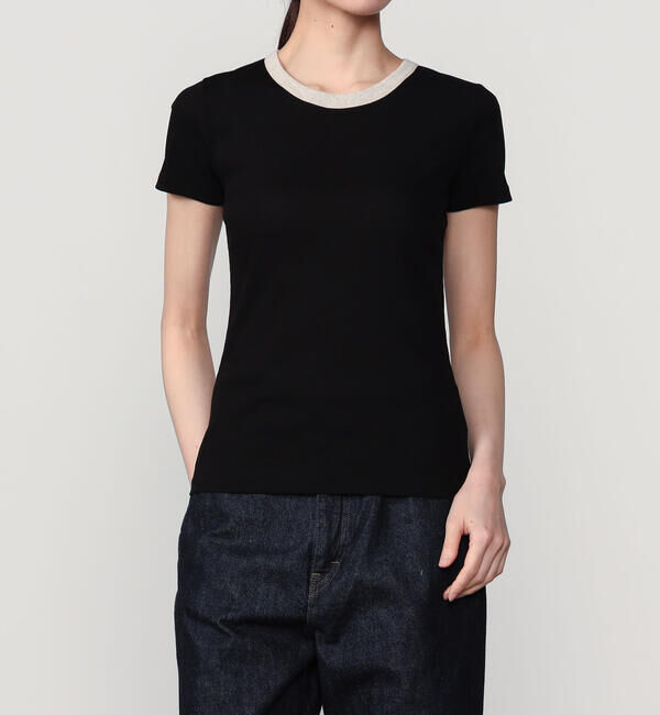  「GOOD PEOPLE GOOD STITCHING GOOD PRODUCT | バイカラートリム 半袖Tシャツ WOMEN」|Tシャツ・カットソー|BLACK系1
