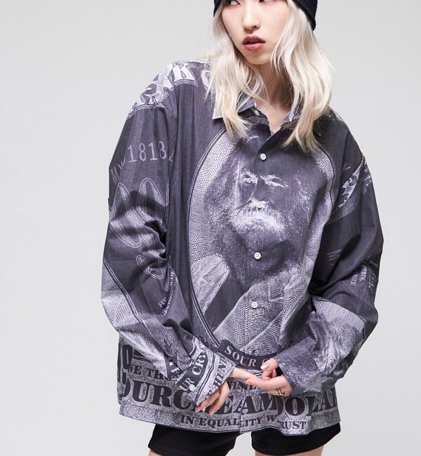  「【Sourcream/UNISEX】マルクス紙幣プリントシャツ」|シャツ・ブラウス|ブラック