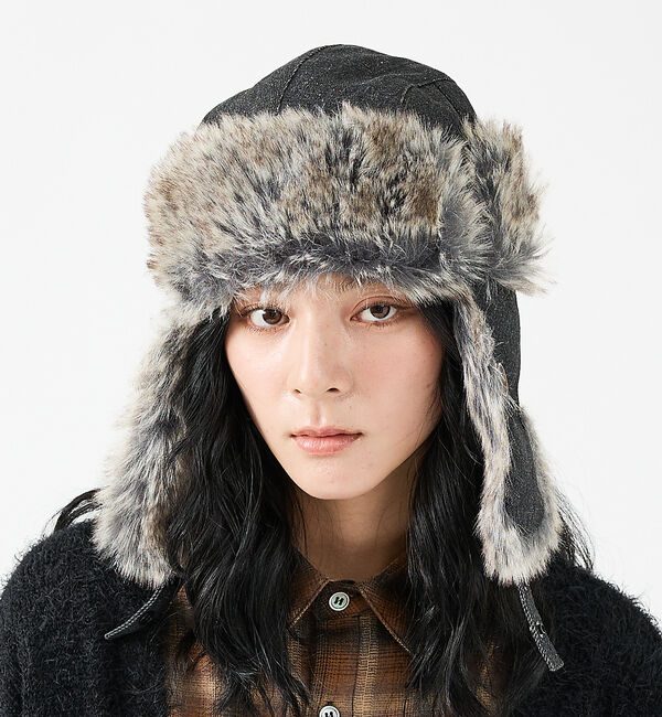ABAHOUSE「【RUBEN/ルーベン】DENIM FLYGHT CAP/デニムフライトキャップ」|その他|ブラック