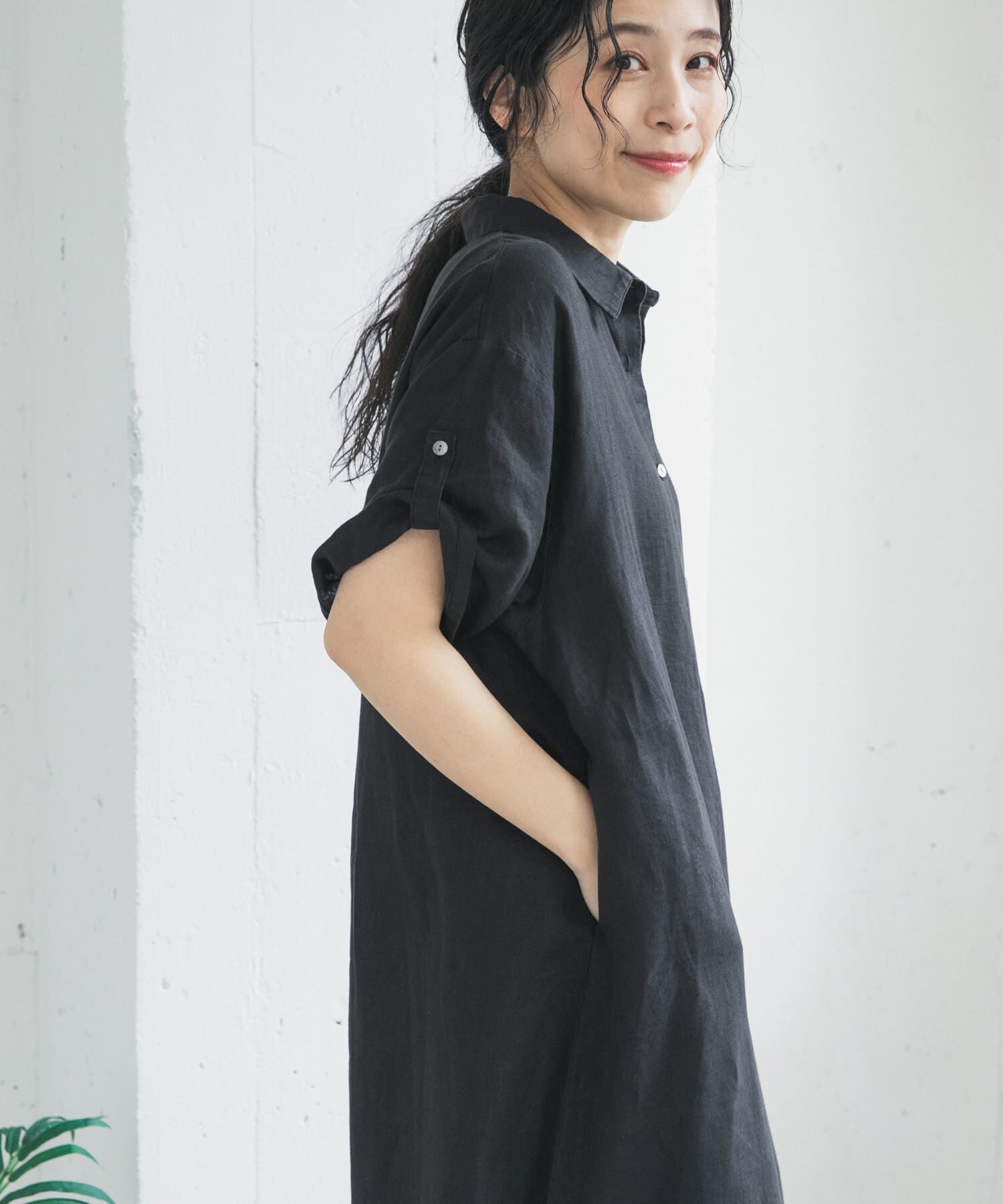 URBAN RESEARCH DOORS「リネン半袖シャツワンピース」|ワンピース|