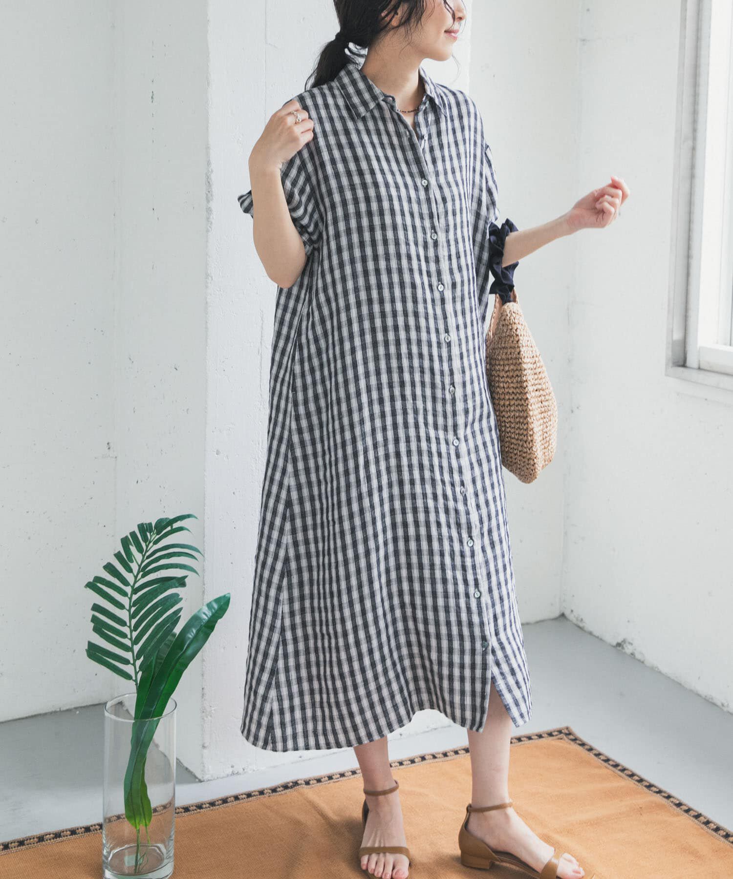 URBAN RESEARCH DOORS「リネン半袖シャツワンピース」|ワンピース|
