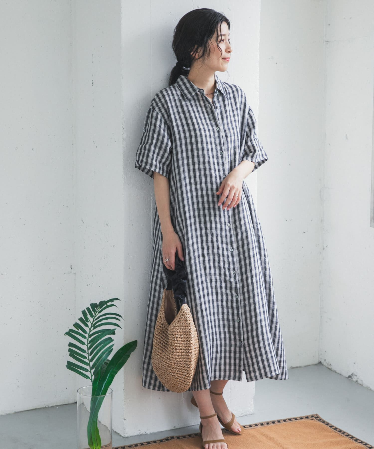 URBAN RESEARCH DOORS「リネン半袖シャツワンピース」|ワンピース|