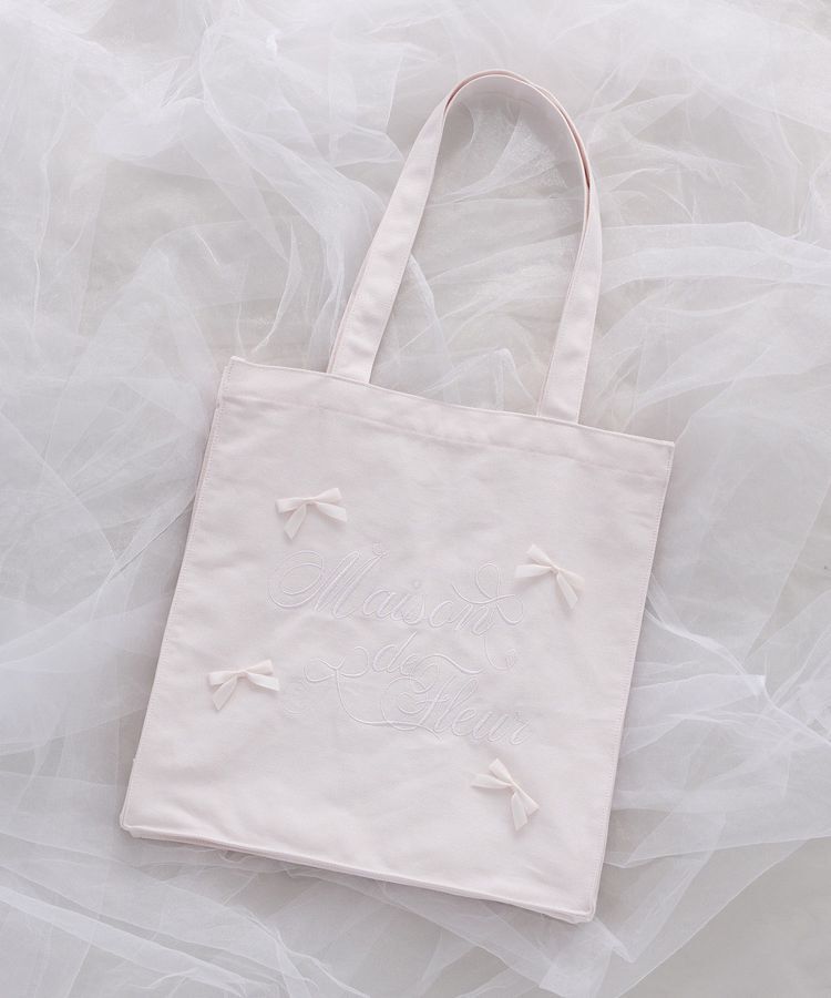 Maison de FLEUR「リボンブランドロゴ刺繍スクエアトートバッグ」|トートバッグ|ピンク