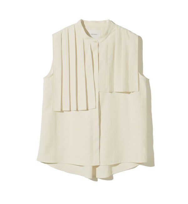 MIDIUMISOLID「MIDIUMISOLID for Ladies ノースリーブアシンメトリープリーツシャツ」|シャツ・ブラウス|アイボリー